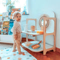 Montessori Wooden Self-Care Station Toddler Bathroom Storage Floor Stand Shelf with Washbasin for Babies Bedroom Application OEM