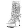 6 Inches Fashion Exotic Dancer Boot Platform Boots Bling Sequin Fringe Ankle Boots Nightclub 15cm Stripper Heels Peep Toe Gothic