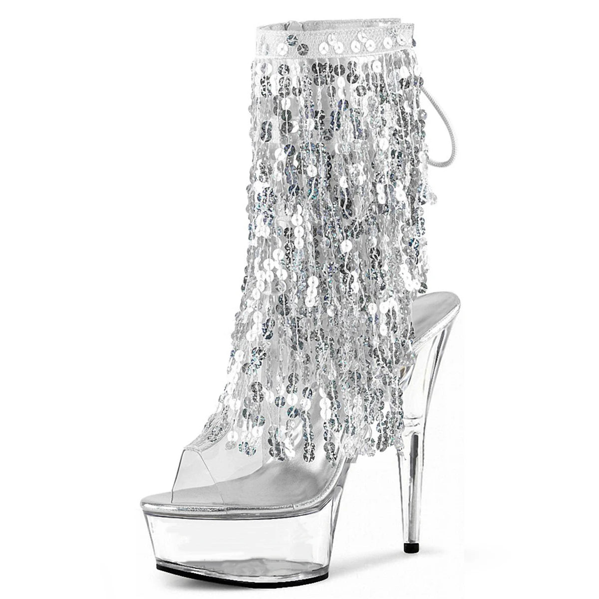 6 Inches Fashion Exotic Dancer Boot Platform Boots Bling Sequin Fringe Ankle Boots Nightclub 15cm Stripper Heels Peep Toe Gothic
