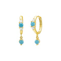 925 Sterling Silver Zirconia Pave Turquoise Pendant 18K PVD Gold Plated Huggie Earrings Gift for Woman