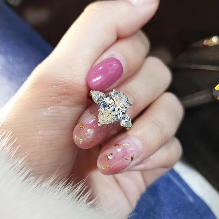 CAOSHI Beautiful Jewelry Crystal Clear White Water Drop Gemstone Zircon Rings Women Girls Clear Pear Cubic Silver Thin Rings