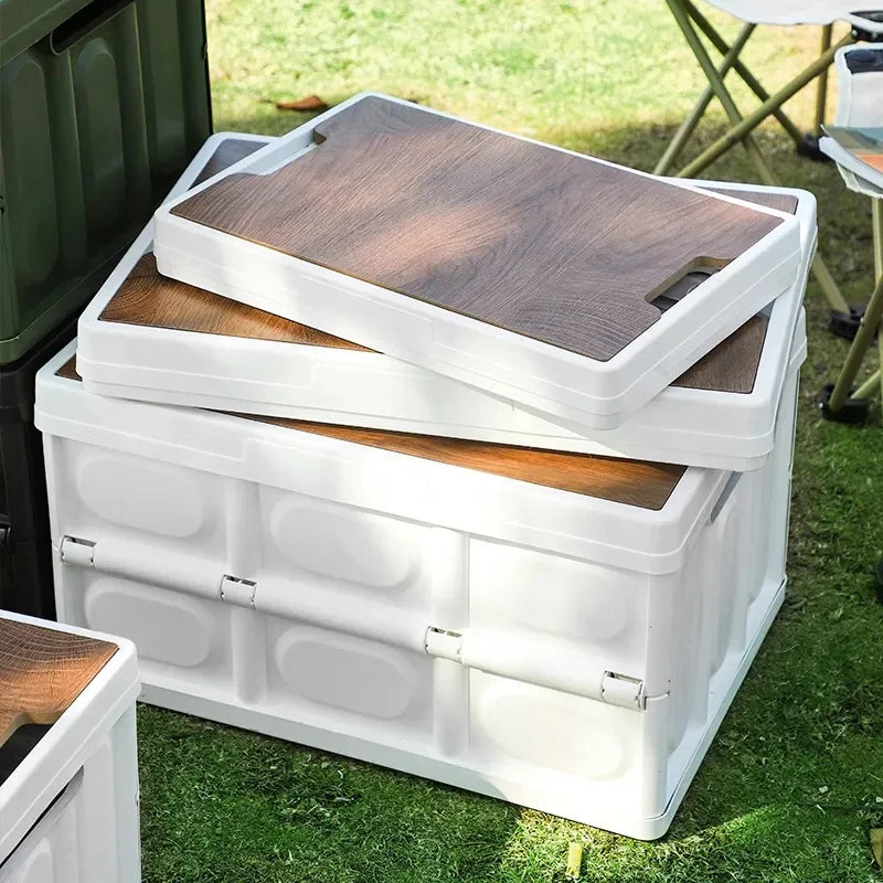 Simple Outdoor Foldable Storage Box PP Plastic Camping Picnic Sundries Trunk with Side Door for Camping & Outdoor Activities