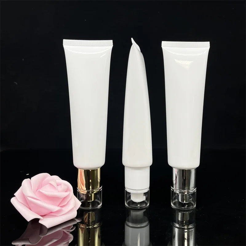 Wholesale White 30ml 50ml 100ml Cosmetic Airless Pump Tube Packaging Container White Golden Pump