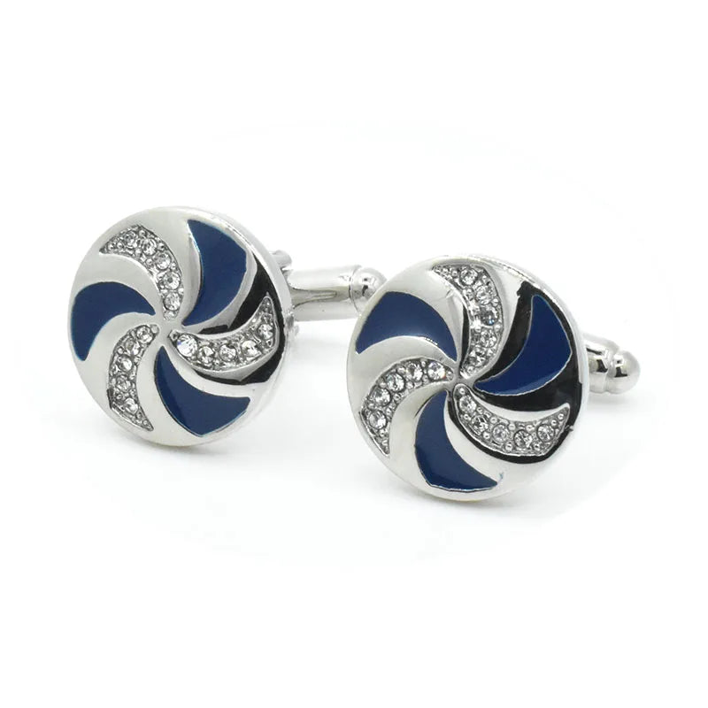 Wholesale Blue Whirlwind Crystal Elegant Cufflinks Custom Mens Suit Shirt Fashion Accessory Wedding Tuxedo Trendy Jewelry Gift