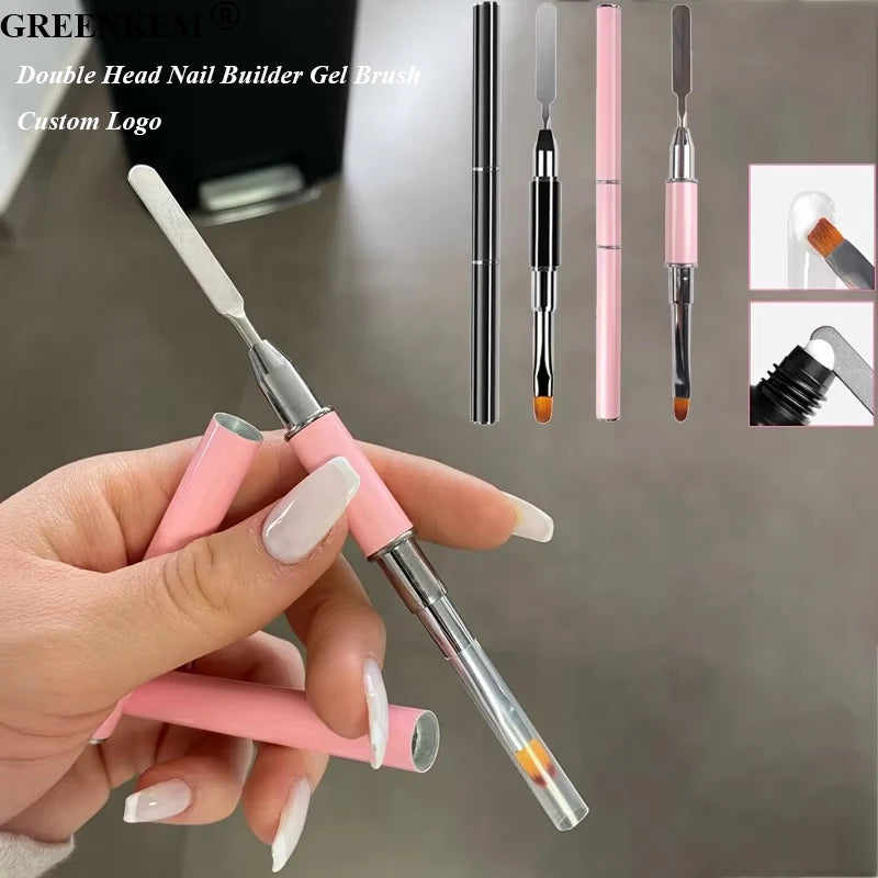 Dual End Nail Art Brushes Acrylic UV Gel Extension Flower Painting Pen Brush Remover Spatula Stick Tools Flat Gel Nail Brush