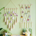 Contemporary Style Tassel Macrame Cotton Wall Rope Tapestry Photo Clips Wall Hanging Hand Woven Living Room Bedroom House Decor