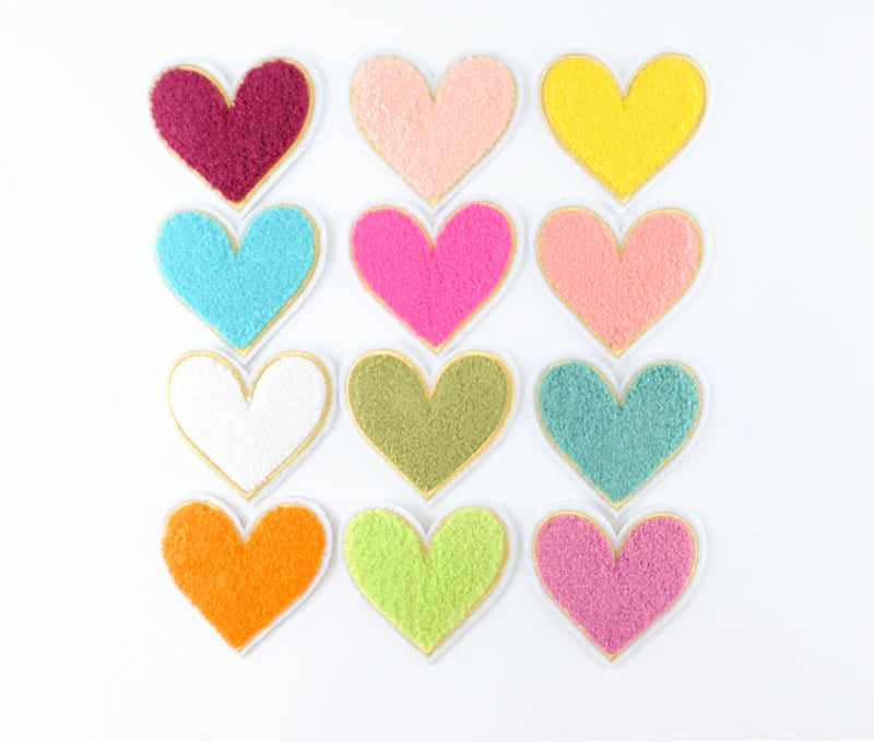 New Style Colored Iron-On Embroidered Handmade Heart Chenille Patches 7*7.5cm for Garments