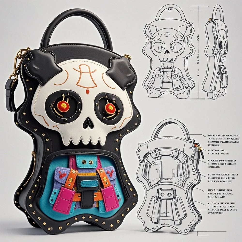 Custom Skeleton Goth Ita Bag Backpack with Spooky Design Clear ItaBag Alternative Fashion for Pin Display