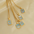 GT Trendy 18K Blue Shell Initial Necklace for Women Gold Plated 26 Alphabet Stainless Steel Cute Chain Jewelry for Gifts