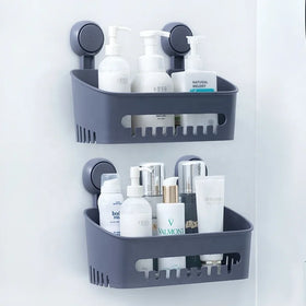 TAILI Modern 10kg Plastic Bamboo Shower Caddy Drill-Free Wall Mounted Powerful Vacuum Suction Cup Square for Bathroom Storage