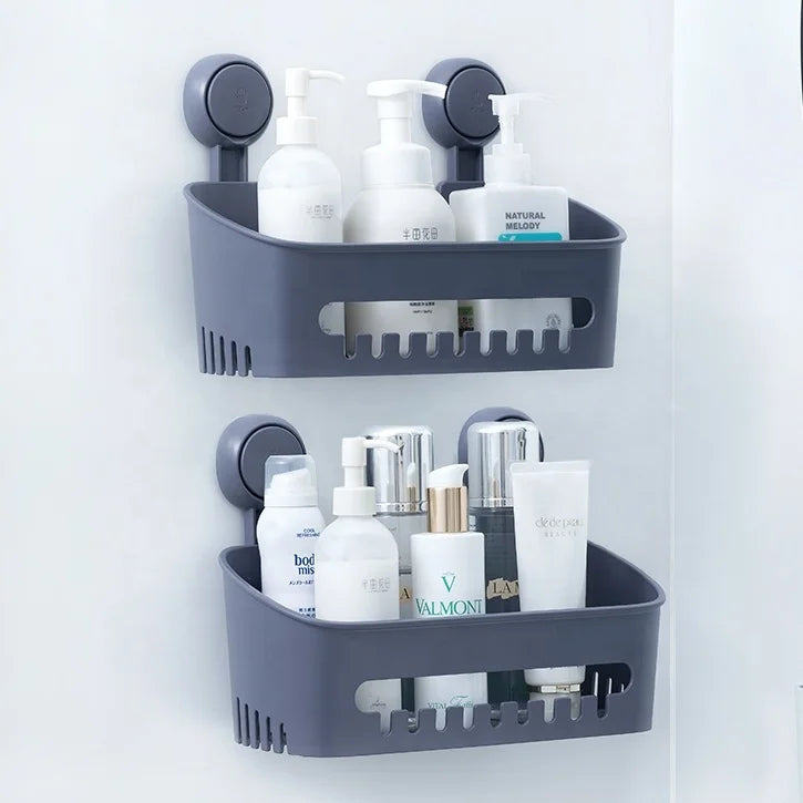 TAILI Modern 10kg Plastic Bamboo Shower Caddy Drill-Free Wall Mounted Powerful Vacuum Suction Cup Square for Bathroom Storage