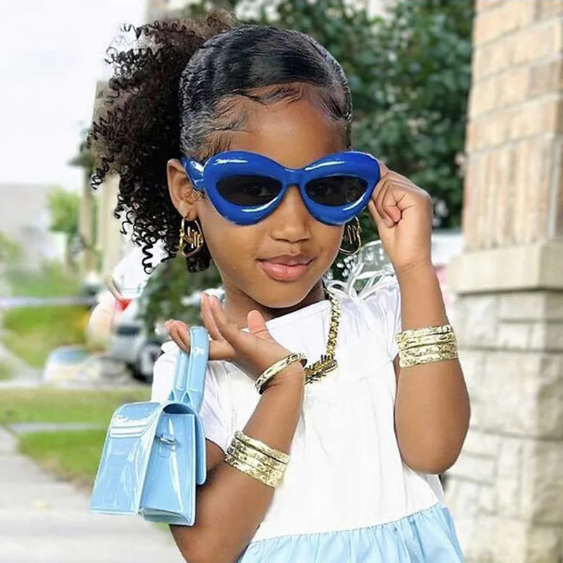 European and American Glasses Cute Kids Girl Sunglasses for Children Kids 2026 Uv400 Y2k Lips Futuristic Bubble Sunglasses