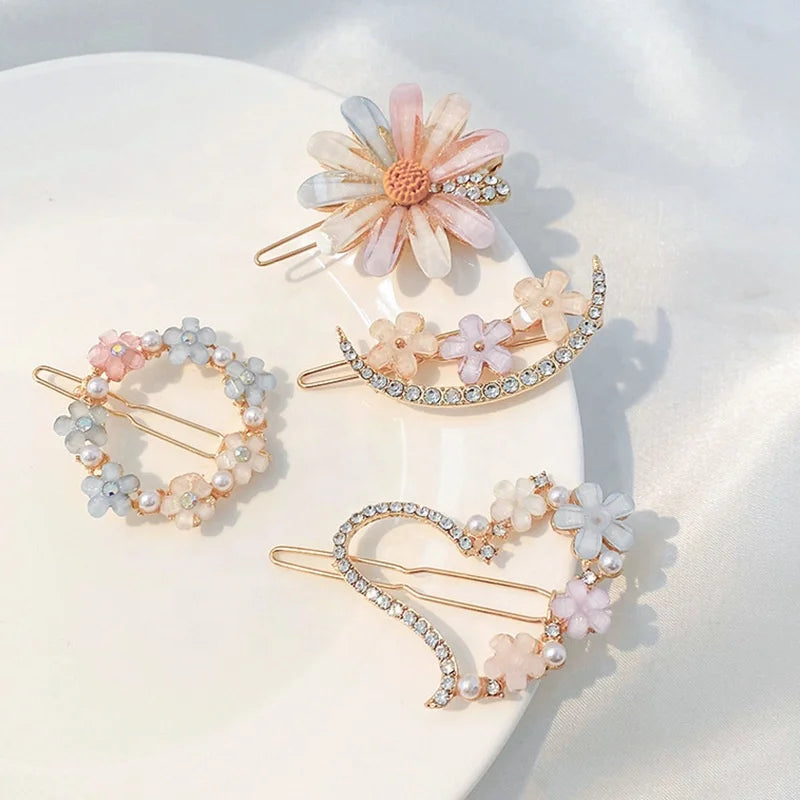 Girls Kids Bling Golden Silver Metal Bobby Pins Accessories Pearl Crystal Rhinestone Hair Pin Ladies Hair Slides Women Hairpins