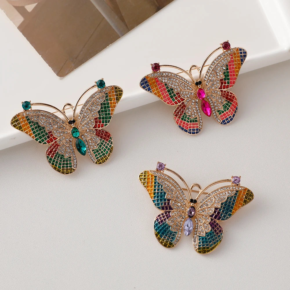 Fashion Jewelry Diamond Insect Butterfly Brooch Colored Rhinestone Crystal Butterfly Brooches Women