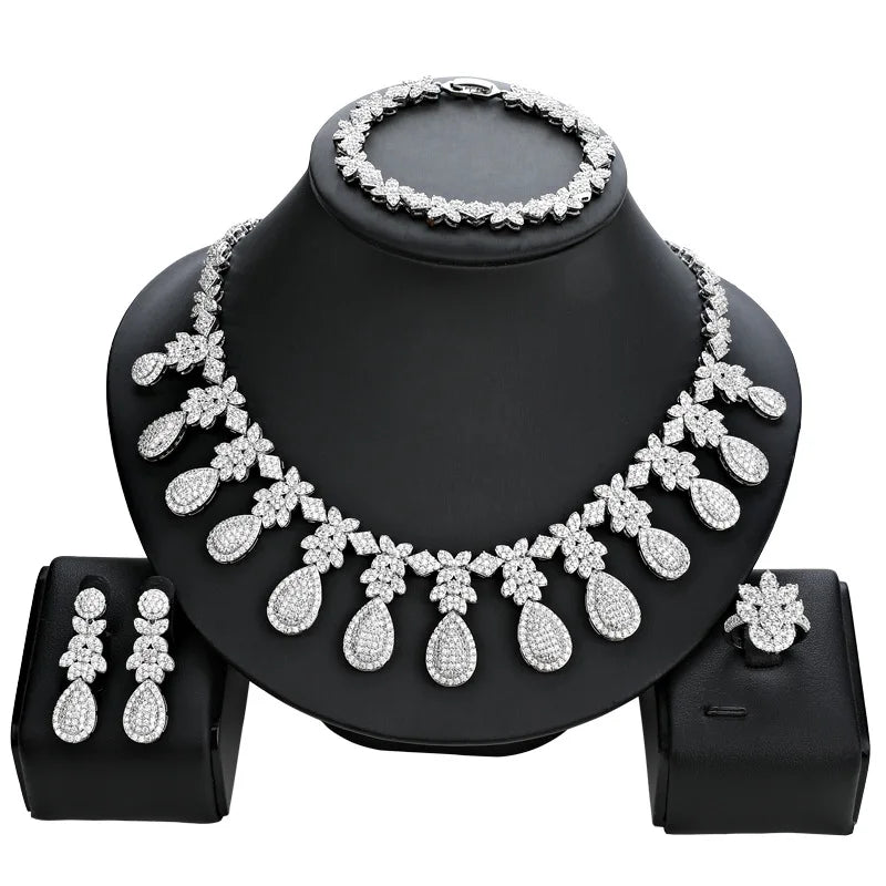 Cross-border New Light Luxury Zircon Jewelry Set Temperament Bridal Jewelry Set Banquet Necklace Sets for Women Jewelry