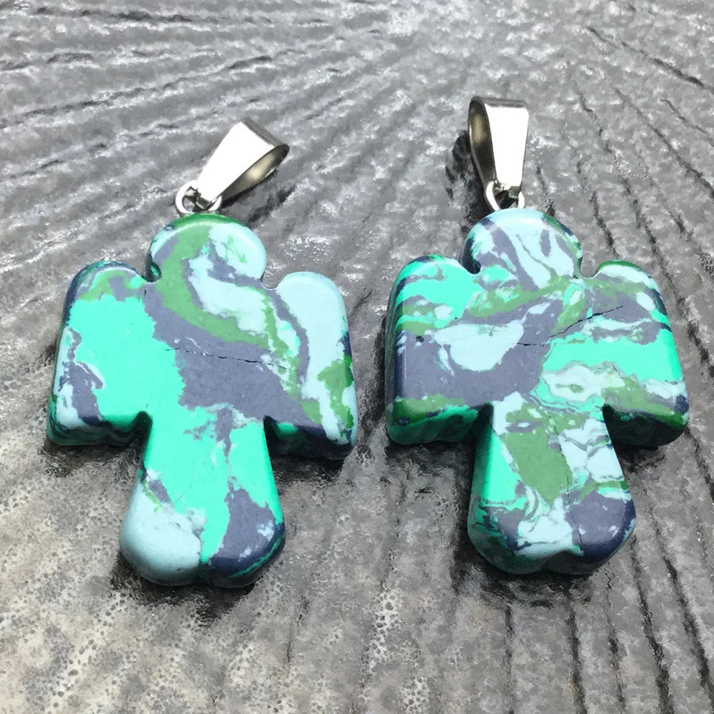 2026 Wholesale Festoon Turquoise Angel Christian Handmade Cross Crystal Pendant Holiday Gift for Friends