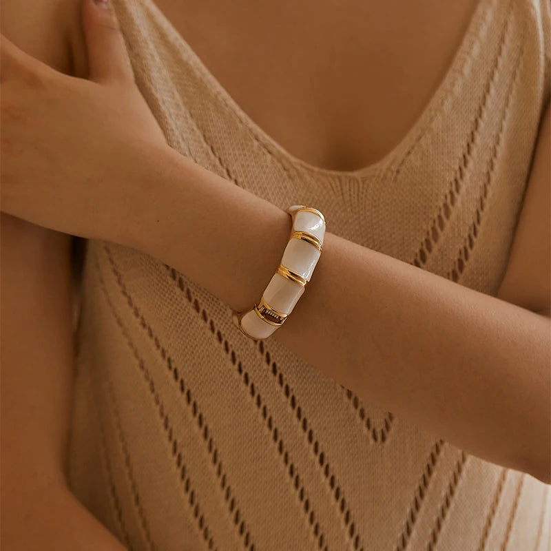 Women's ORNAPEADIA Fashion High Quality Zinc Alloy Vintage Handmade Enamel Craft Gold Plated Geometry Shape Bracelet Personality