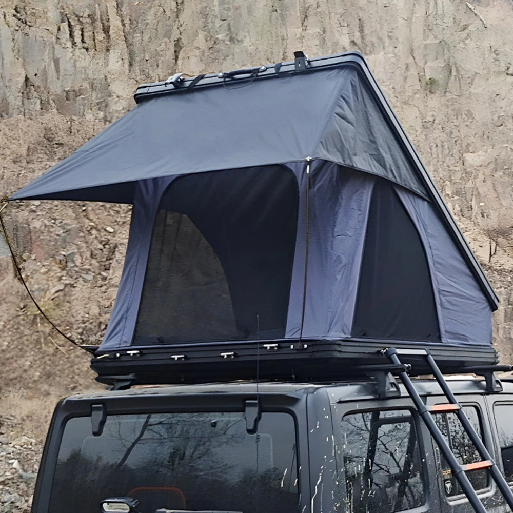 HOTO 4x4 Rooftop Tent 2025 Model Inspires Outdoor Camping Car Tent Triangle 4 Season Carbon Black Color Roof Top Tent for Sale