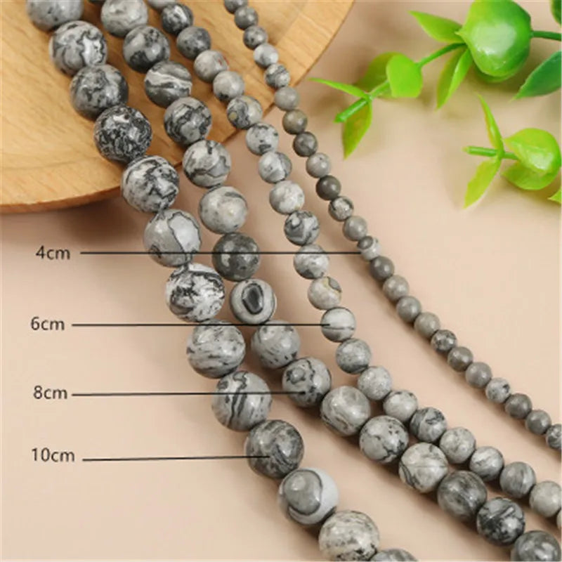 Hot Selling Map Stone Beads Natural Stone Round Gemstone Loose Beads 4/6/8/10mm for DIY Jewelry Marking MegaBDM