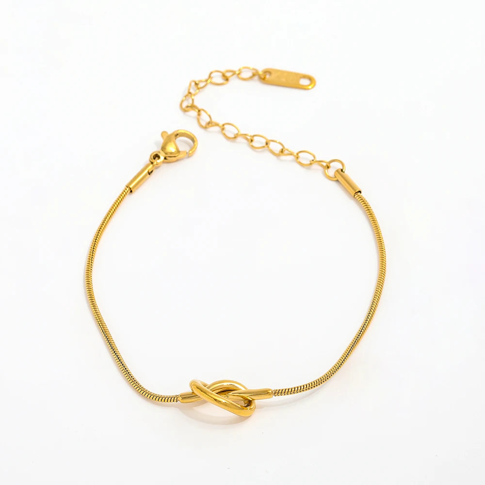 Wholesale High-End 18K Gold Plated Stainless Steel Snake Chain Knot Bracelet for Women Trendy Party Gift Jewelry