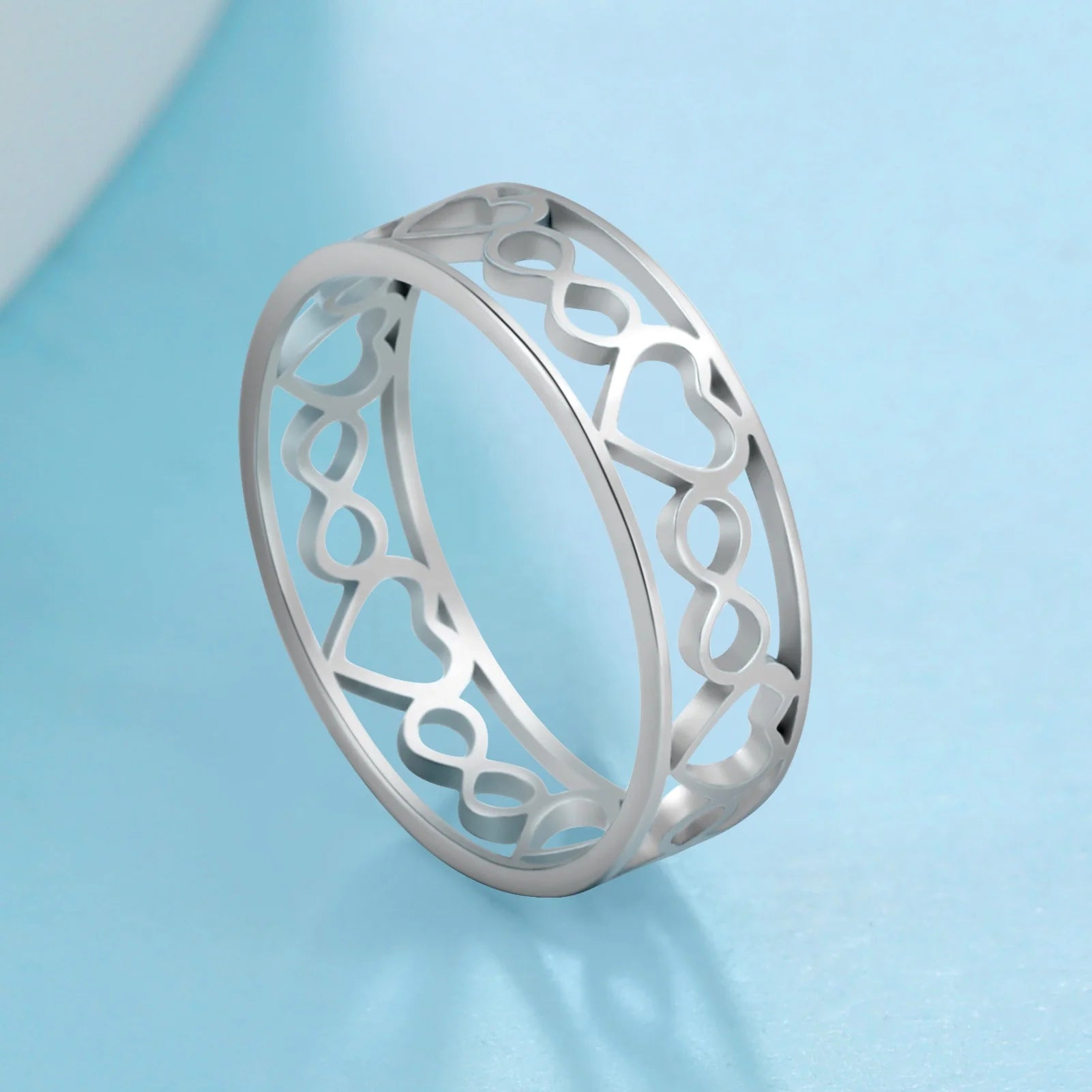 Infinite Heart Aesthetic Rings 6mm Width Women Stainless Steel Ring Jewelry Endless love Wedding Gift for Lover Wholesale