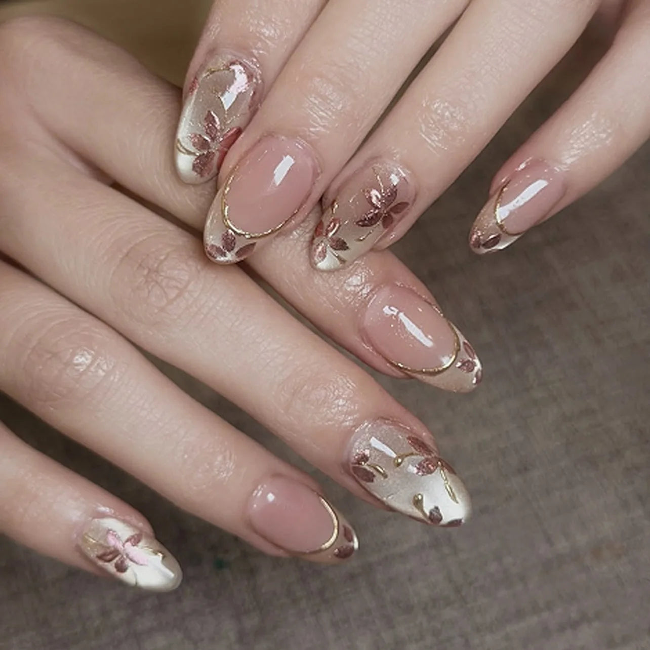 Wholesale 24 Pcs Cat Eye Flower Design 4348 Almond Press on Nails Artificial Fingernails Customize Dropshipping