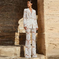 A8342 European and American Style Two Pieces Women Suits Plus Size White Sequined Ladies Two Pieces Pants Suits