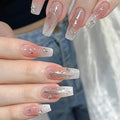 Simple French Diamond Long Artificial Fingernails Press on Nails Handmade Designed Gel Press on Nails