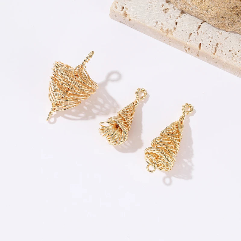 14K Gold Plated Braided Copper Wire Winding Geometric Brass Connector Charms