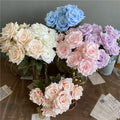 Factory Sale Silk 9 Heads Diamond Rose Frosted Cloth Rose Bouquet Wedding Decoration