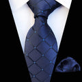 Wholesale Custom Logo Polyester Tie and Handkerchief Set in Blue Jacquard Striped Pattern for Men's Wedding or Formal Style