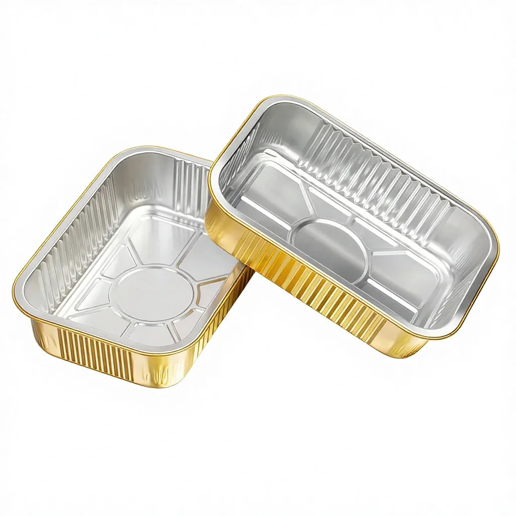 Factory Wholesale Smooth Wall Gold Disposable Tin Foil Packaging Tray Fast Food Baking Pan Aluminium Foil Containers