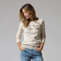 Women's Luxury Knitted Cashmere Sweater Floral Embroidery Pattern Crew Neck Stand Collar Long Spring Version Decoration