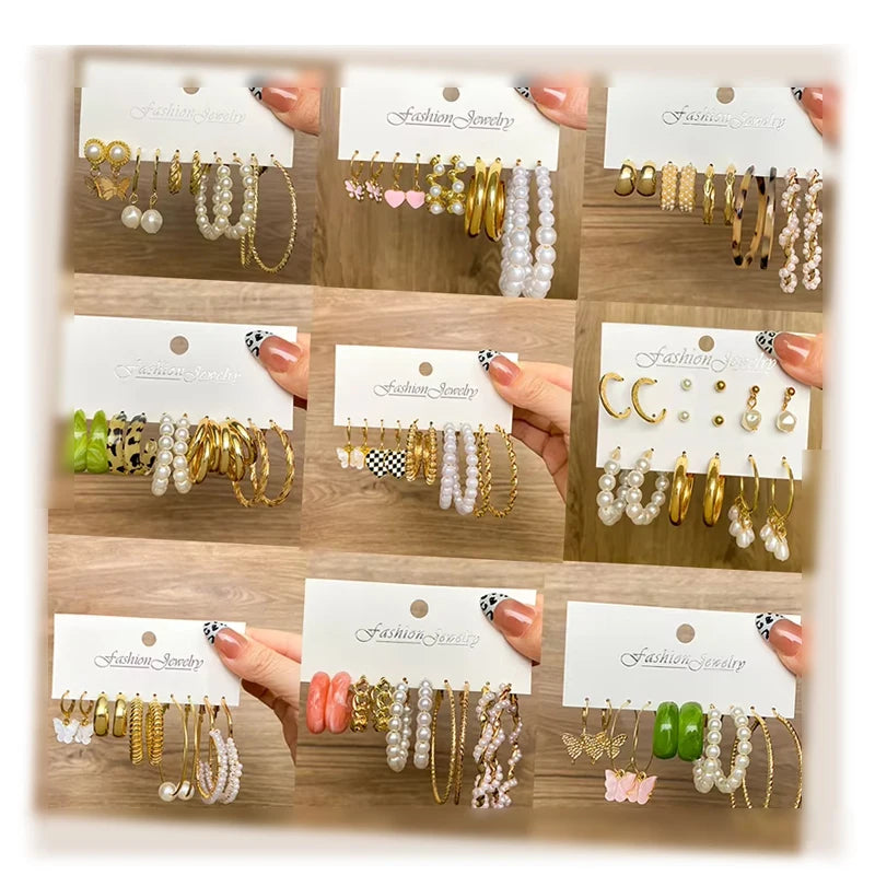 VKME Fashion Pearl Butterfly Gold Color Hoop Earring Resin Heart Pendant Drop Earrings for Women Gift Jewelry
