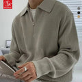 SK Men's Premium Casual Half-Zipped Sweater Vintage Japanese Inspired Lazy-Chic Collar Autumn/Winter Style Knitted Pullover