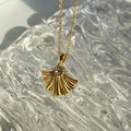 2022 Dazan New Ins 18k Gold Plated Tarnish Free Stainless Steel Square Zircon Scalloped Shell Pendant Necklace for Women