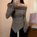Fashion Style Casual Slim-Fit Sexy Irregular Long-Sleeved T-Shirt Spring Autumn Trendy Sense Ins Inner Base Design