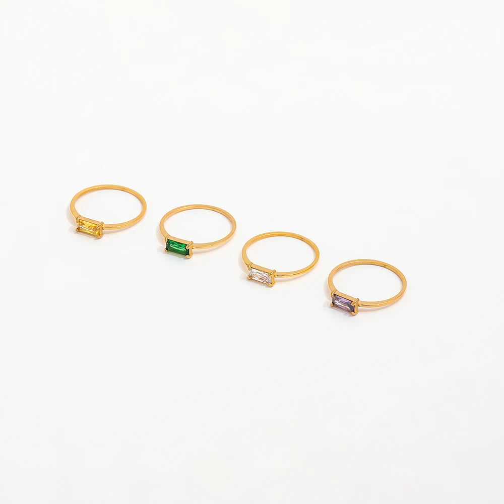 Fenny 18K Gold Plated High End Dainty Versatile Colorful Rectangle Zircon Stainless Steel Ring Trend Wholesale Jewelry