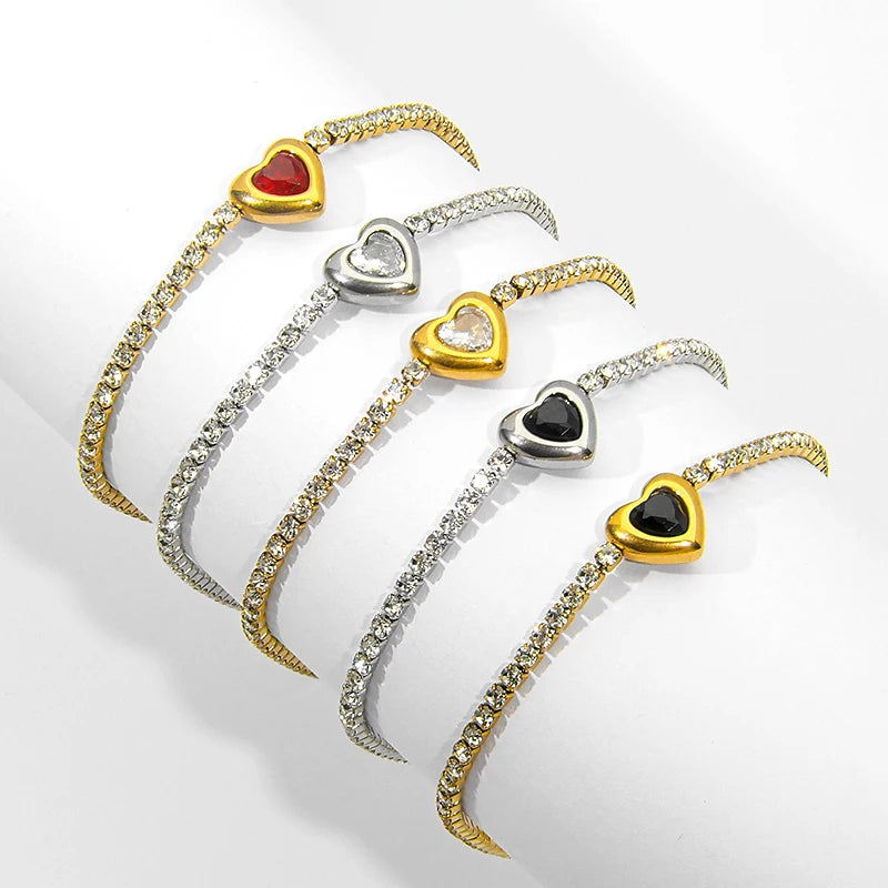 JUSNOVA Minimalist Design Boho Handmade Stainless Steel 18K Gold Plated Fashion Jewelry Heart Beads Link Chain Bracelets Gifts