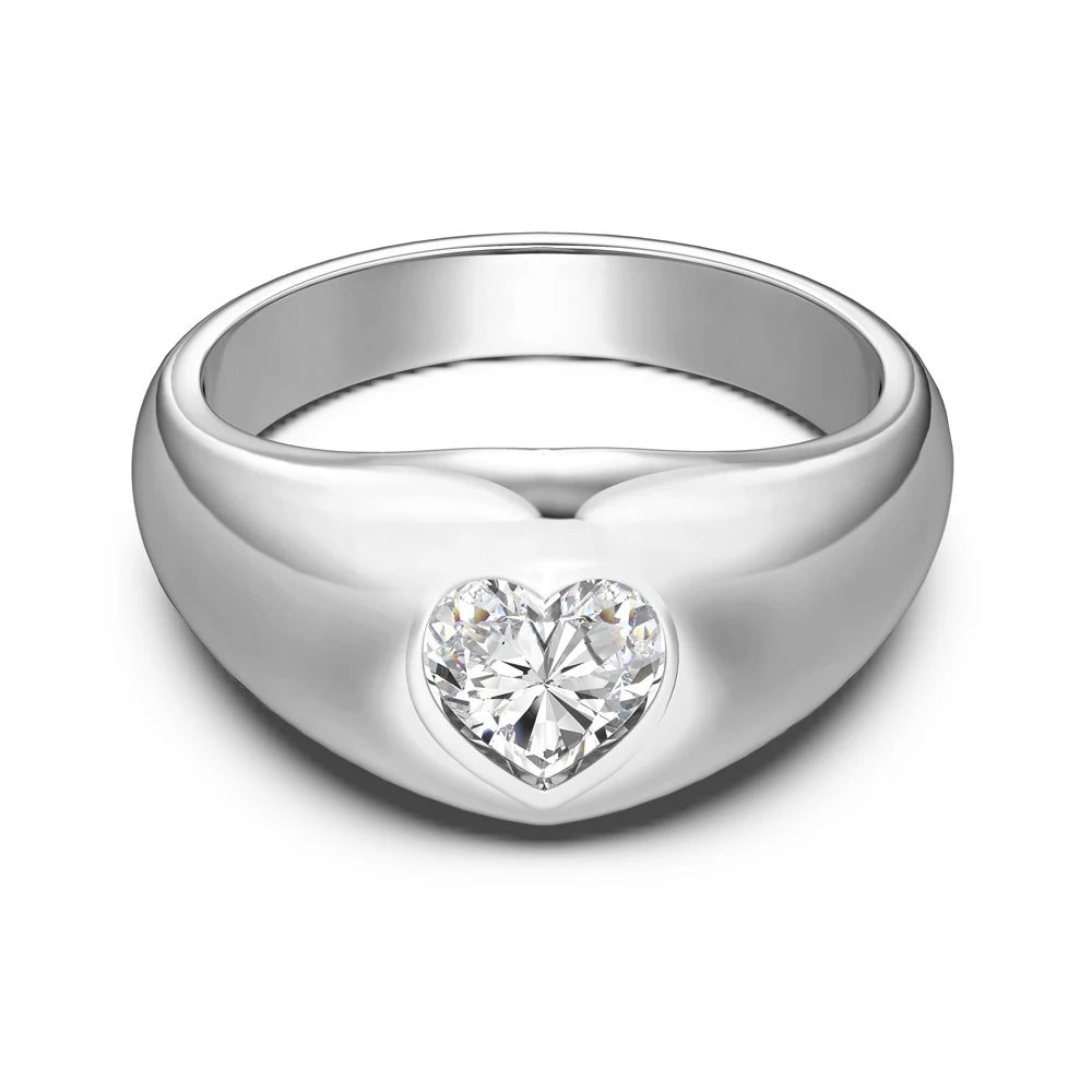 Dylam Personalized Design Women Girls Jewellery S925 Silver Gold Plated Chunky Polish Surface Heart Shape 5A Zirconium Rings