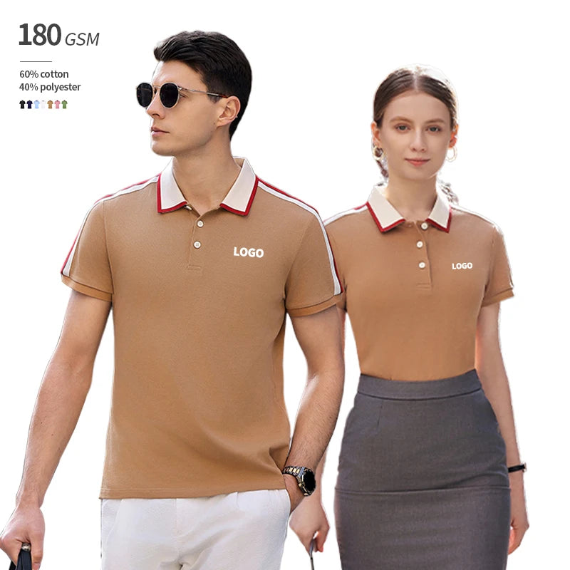 180 GSM 60% Cotton 40% Polyester Secondary Contrasting Colors OEM Custom Short Sleeves Polo T Shirt for Men High Quality