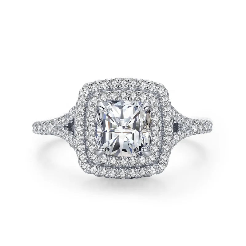 JZ1474 Rose Gold Plated 925 Silver Customized Zircon Iced Bling Wedding Engagement Ring for Women