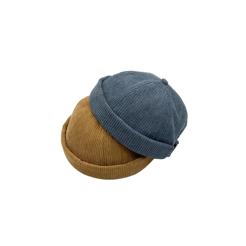 Stock Retro Adjustable Corduroy Brimless Skullcap Beanie Hip Hop Winter Custom Logo Unisex Polyester/Cotton