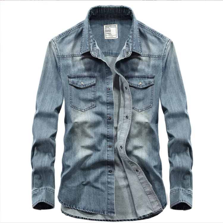 Spring and Autumn New Denim Shirt Men's Casual Long-sleeved Shirt Loose Men's Large Size Men's Denim Top Coat