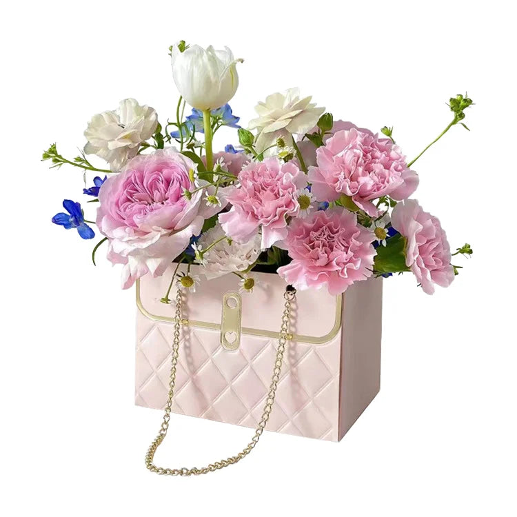 Low MOQ Pop Flower Paperboard Bag with Metal Handle Recycled Materials Matt Lamination Printing Handling