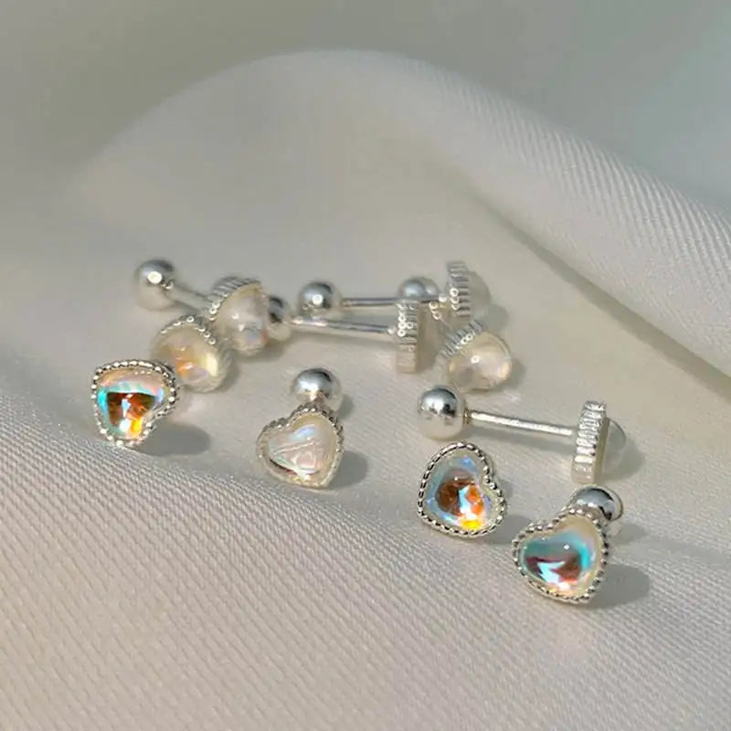 925 Sterling Silver Synthetic Moonstone Heart Stud Earrings Silver/Gold Plated Trendy Fashion Anniversary Party Gift