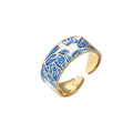 Wholesales Copper Adjustable Women Enamel Cuff Ring with Wave Design for Jewelry Gift