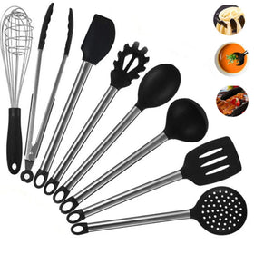 2026 China Supplier Home Hero Black Color Kitchen Utensil Set Silicone with Stainless Steel Handle