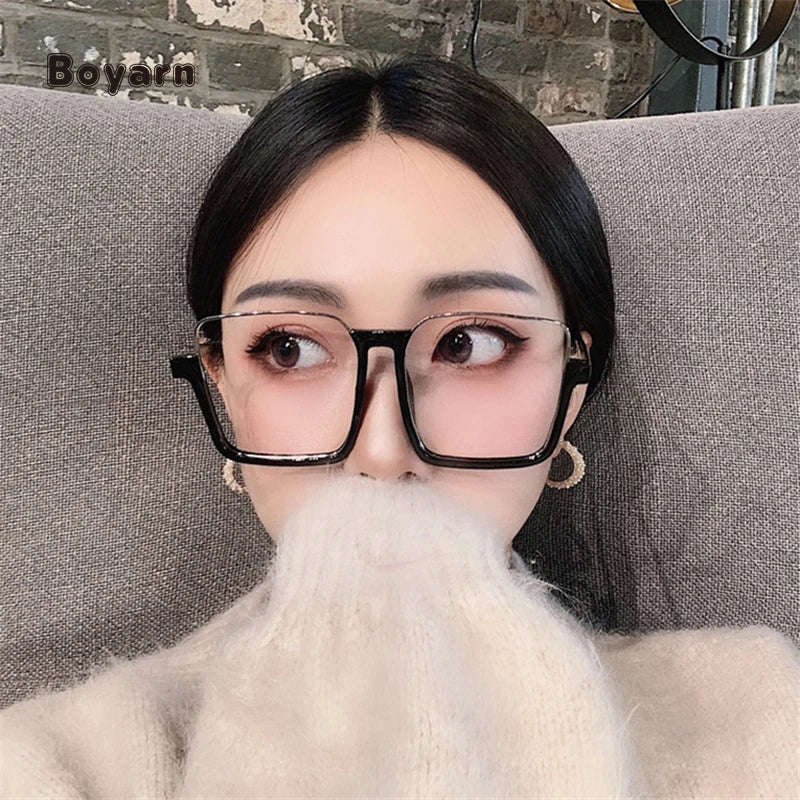 Boyarn New Fashion Vintage Half Frame Anti Blue Light Blocking Glasses Trendy Oversized Women Men Shades Sun Sunglasses Eyewear