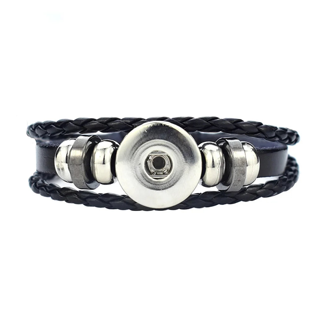 16 Mm Personal Photo Custom DIY Leather Black Woven Bangles Blank Base Round Snap Bracelet Charms Jewelry Making for Men Women